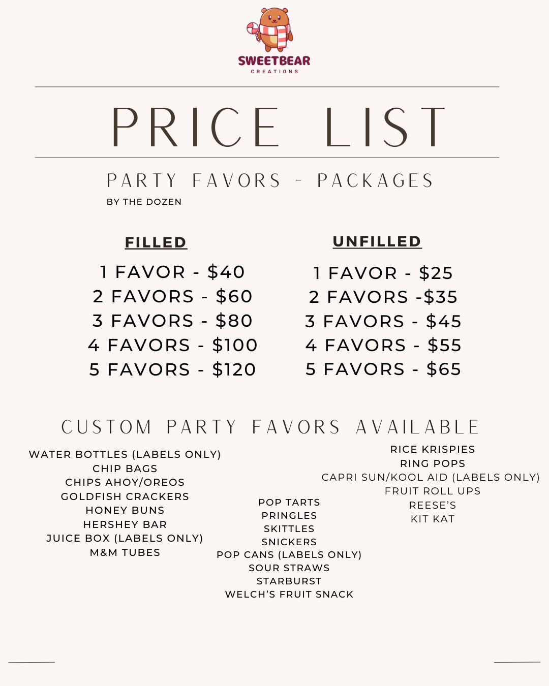 Party Favours - Snacks & Labels